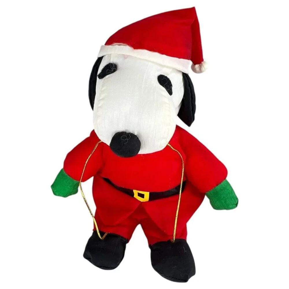 3 Peanuts Snoopy Christmas Nylon Plush Reindeer Elf Santa Stuffed Animal Whitman